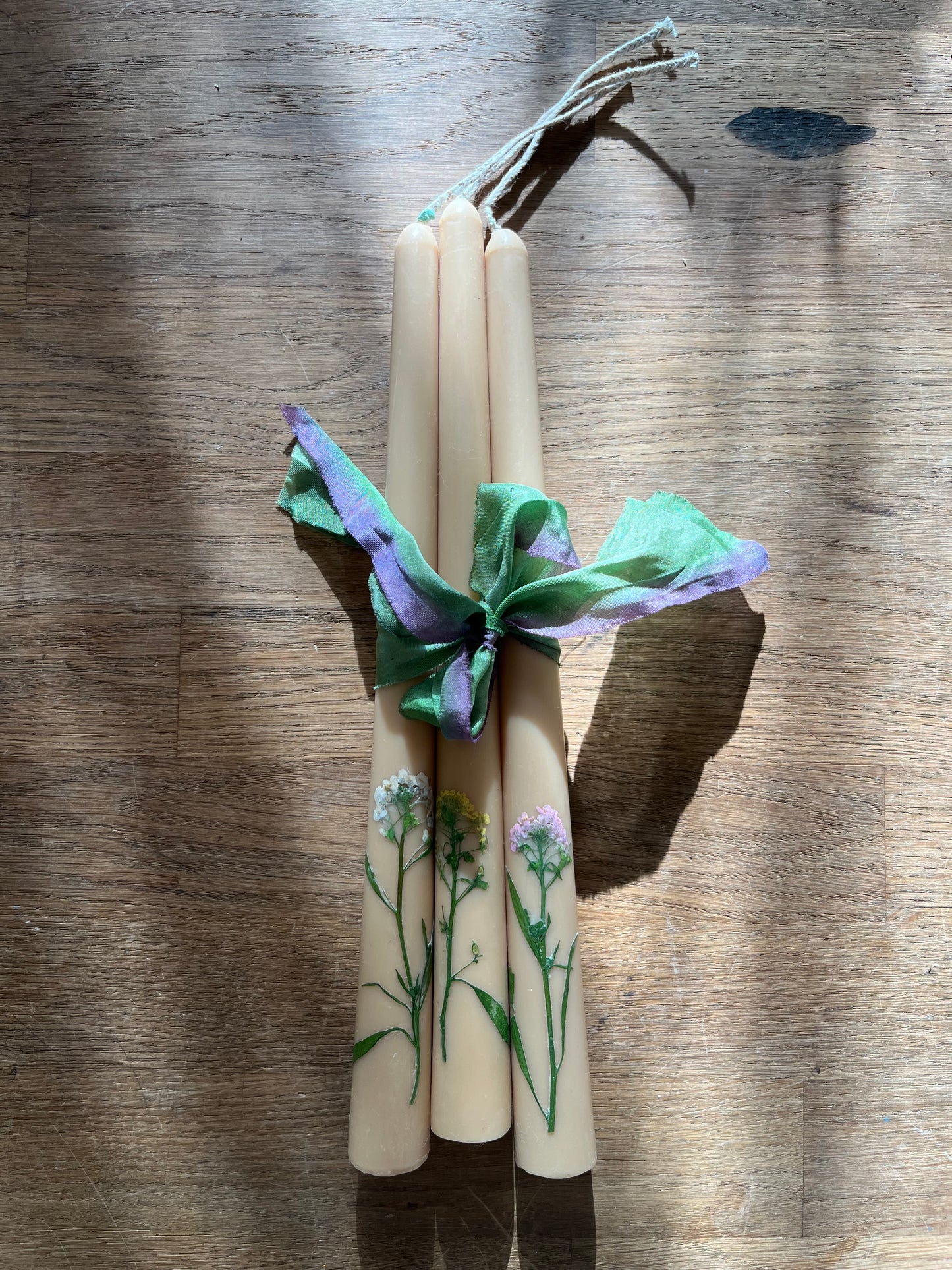 Set of 3 - Floral Inlaid Tapered Candles