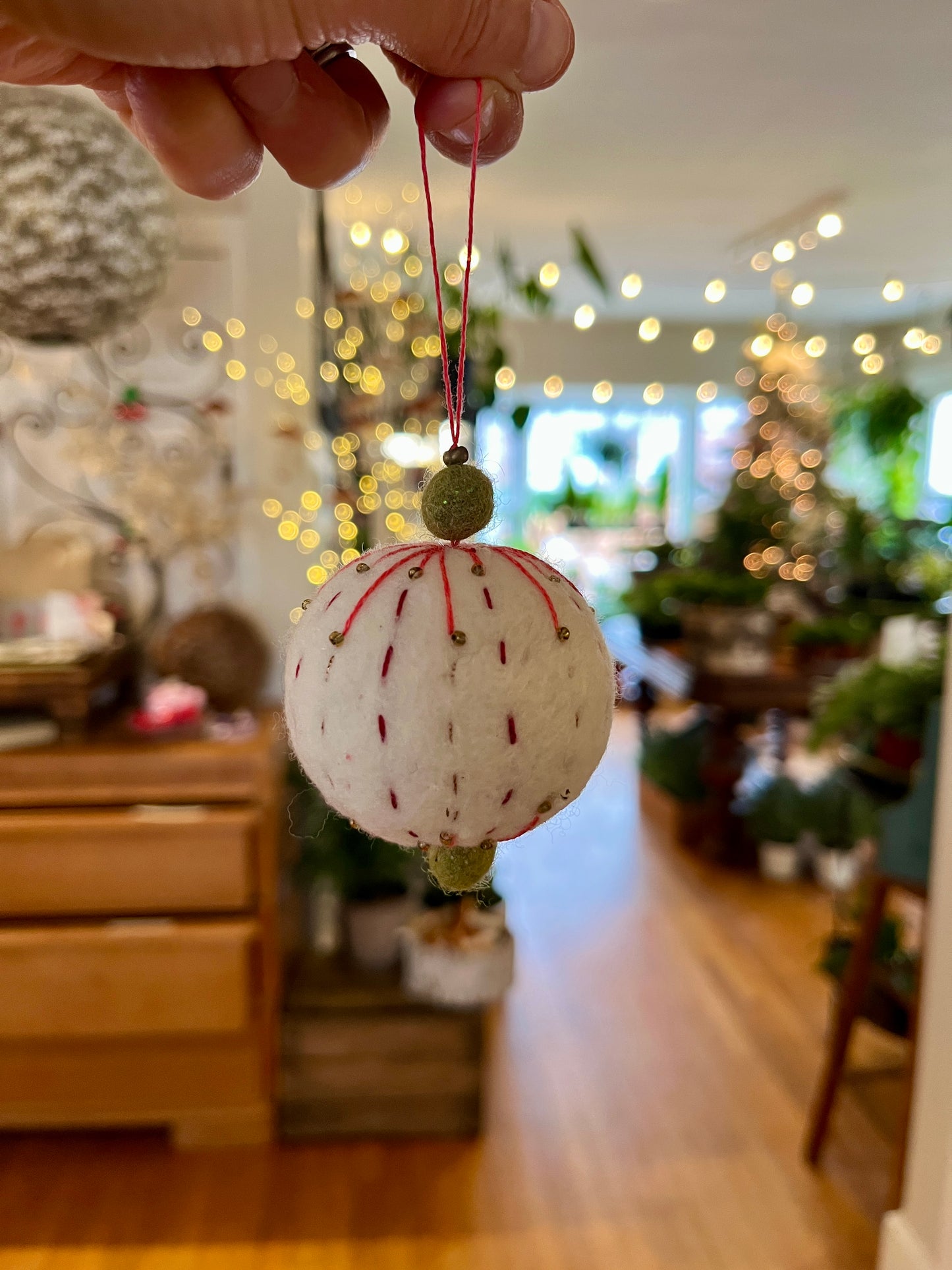 White Round Embroidered Ornament