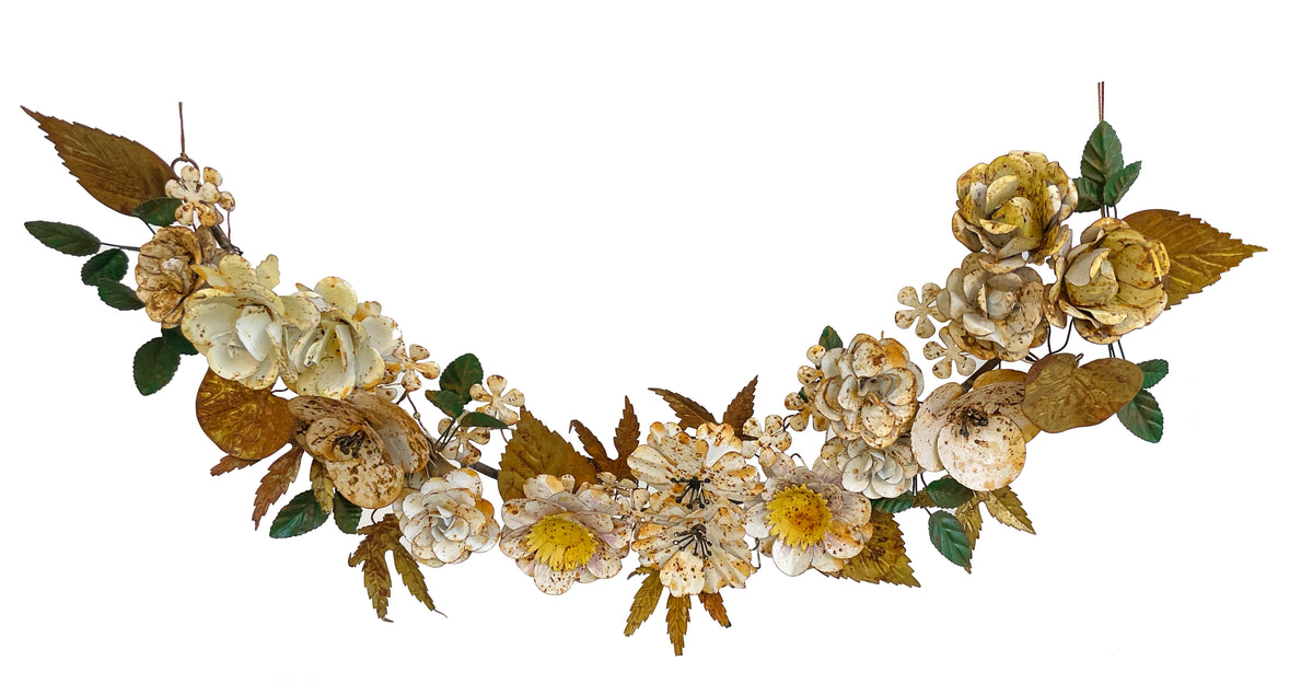 Metal flower garland antique white gold 1 ft x 7.69"