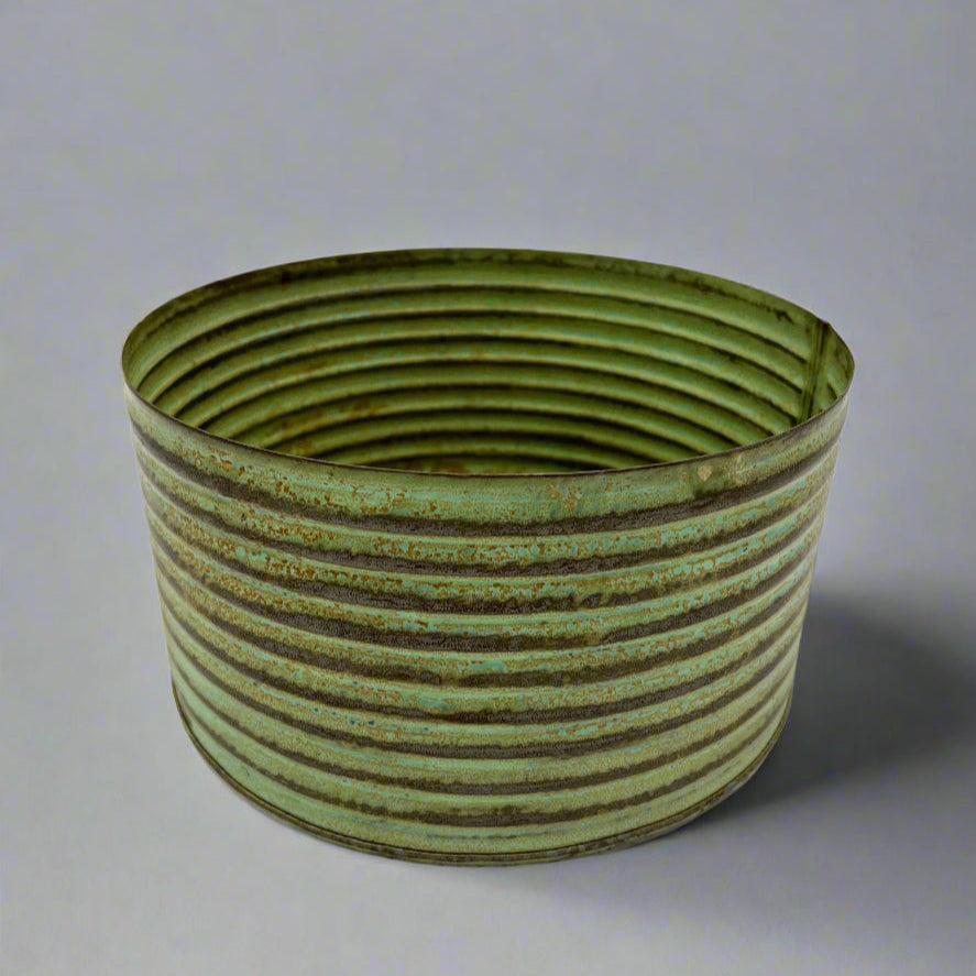Green Painted Metal Corrugated Container, 7.5"