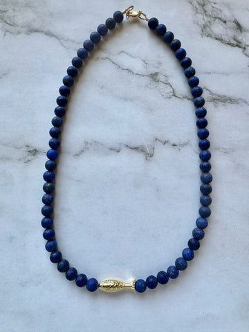 Ashia Beaded Fish Necklace - Lapis