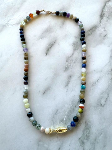 Ashia Beaded Fish Necklace - Mixed Gemstone