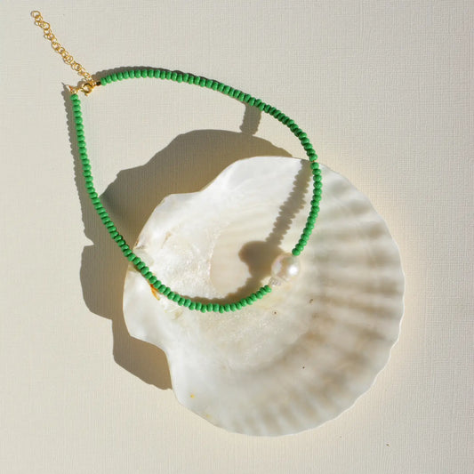 Gemma Pearl Necklace- Grass