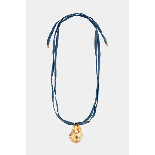 Oyster Shell Necklace on Raw Silk