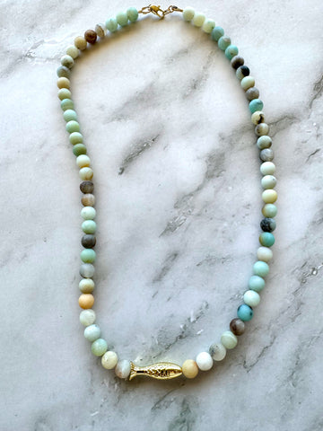 Ashia Beaded Fish Necklace - Amazonite