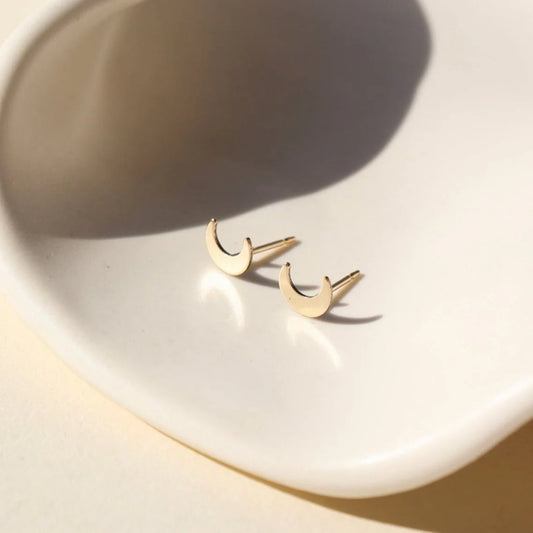 Tiny Moon Studs - 14k gold fill